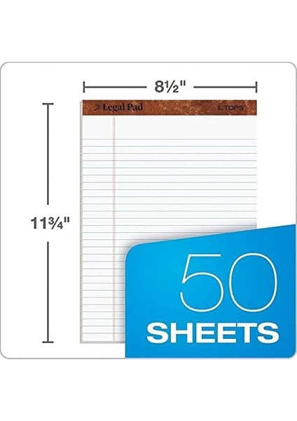 8,5 x 11 Yasal Ped, 12&apos;li Paket, The Legal Pad Markası, Geniş Çizgili, Beyaz Kağıt, Yazı Defteri Başına 50 Yaprak, Abd&apos;de Üretilmiştir (7533) fiyatları