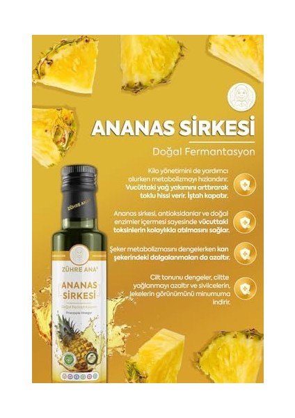 Zühre Ana Ananas Sirkesi Doğal Fermantasyon Pineapple Vinegar 500 ml