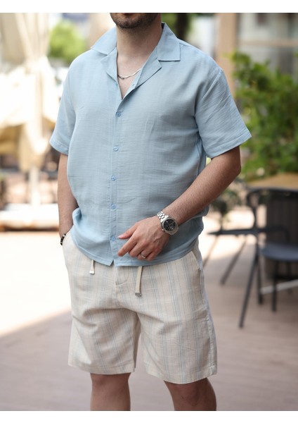 Erkek Relax Fit Kısa Kollu Keten Gömlek modelleri