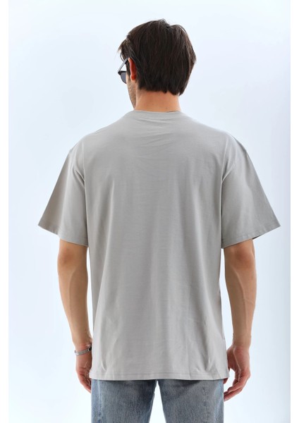 Unisex Oversize Taşlı Bisiklet Yaka T-Shirt - Gri fiyatları