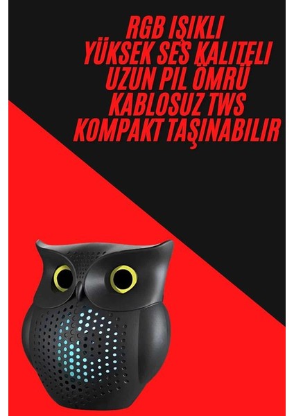 Tws Bluetooth Hoparlör Baykuş Tasarımlı Taşınabilir Rgb Işıklı Uzun Pil Ömrü