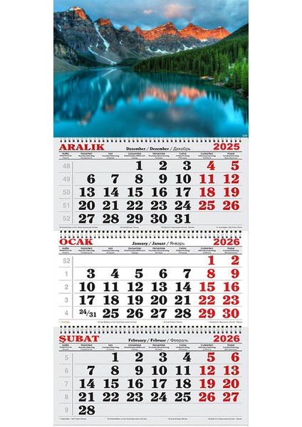 2026 Yılı Gemici Takvimi- Banff Ulusal Parkı ve Rocky Dağları