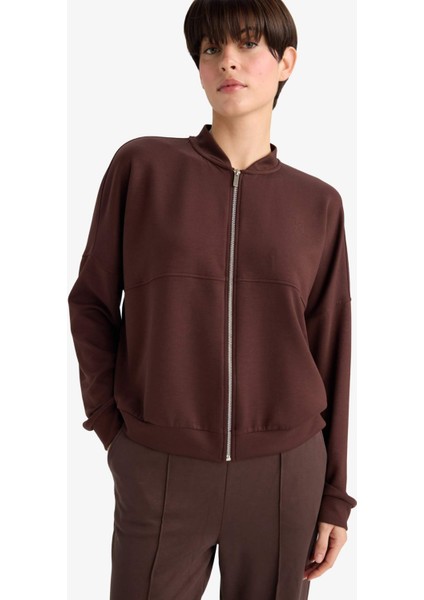 Kolej Yaka Basic Düz Fermuarlı Bomber Hırka G3427AX25AU