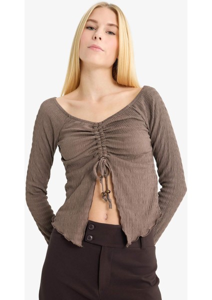 Coool Flare Fit Bürümcük Önden Bağlamalı Uzun Kollu Bluz G3007AX25WN modelleri