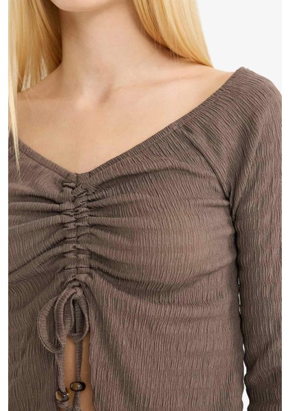 Coool Flare Fit Bürümcük Önden Bağlamalı Uzun Kollu Bluz G3007AX25WN fırsatları