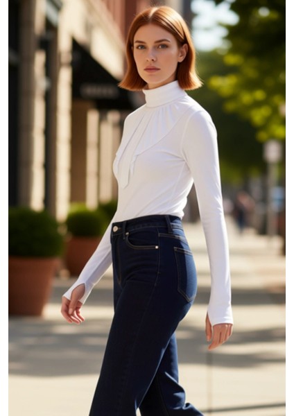 Kadın Fitted Balıkçı Yaka Uzun Kollu Crop Örme Bluz Cool & Comfort Persona Kış Sezonu Için Ideal