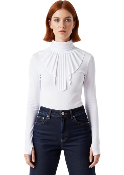 Kadın Fitted Balıkçı Yaka Uzun Kollu Crop Örme Bluz Cool & Comfort Persona Kış Sezonu Için Ideal modelleri