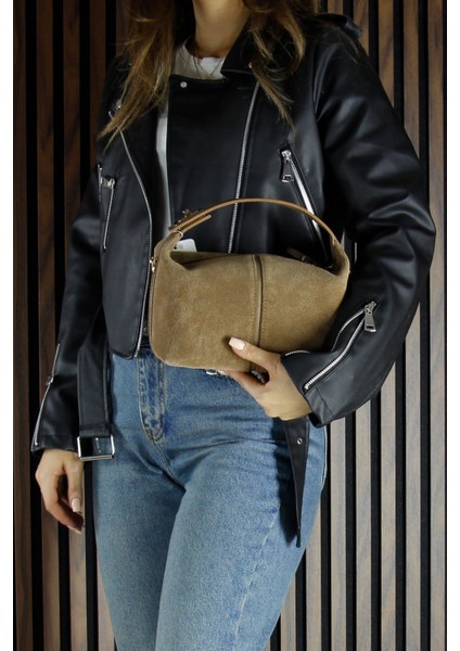 Vizon Hakiki Dana Süet Fermuarlı Askılı Iç Cepli Orta Boy Günlük Omuz Çantası modelleri