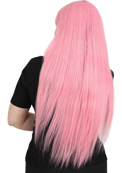 Uzun Kahküllü Fiber Sentetik Peruk - Şeker Pembesi modelleri