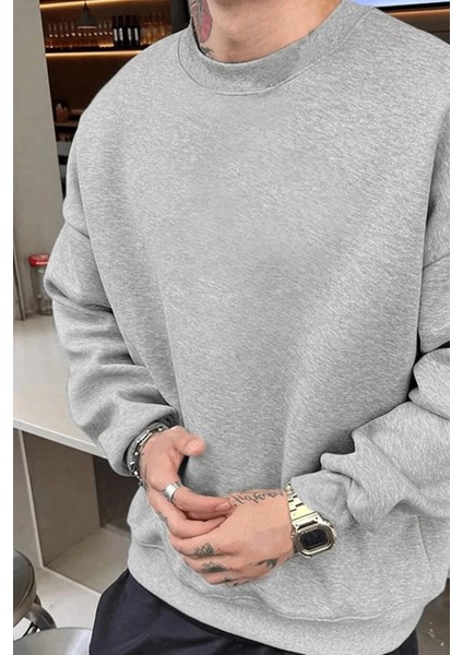 Erkek Düz Bisiklet Yaka Sweat - Gri