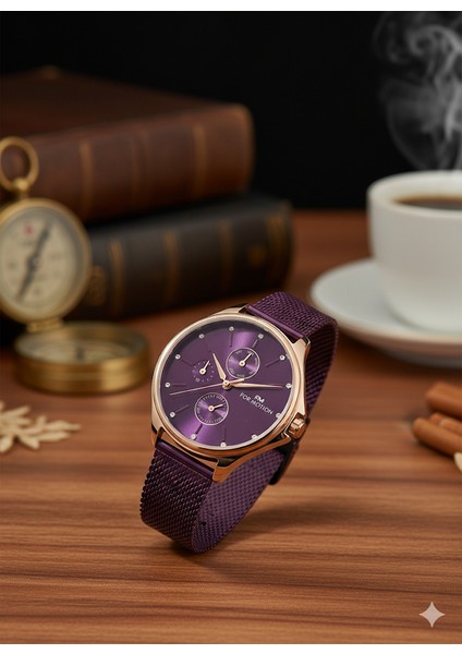 Kadın Kol Saati Altın(Gold) Renk, Mor Kadran - Şık Hasır Kordon, 2 Yıl Garantili fiyatları