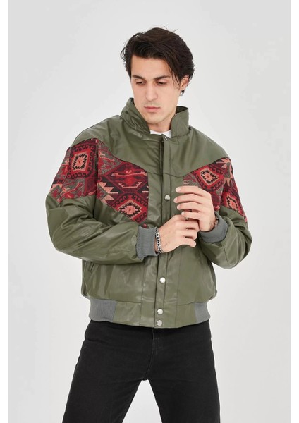 Erkek Içi Astarlı Içten Yaka Kısmı Peluşlu Suni Kumaş Vintage Ceket - Haki fırsatları