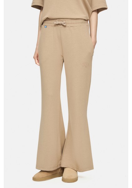 Uranıa Koyu Bej Ispanyol Paça Gofre Baskı Loose Fit Kadın Eşofman Alt modelleri