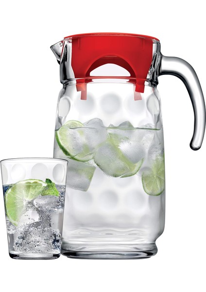 Space Su Takımı Kırmızı Kapaklı 1600 cc Sürahi ve Su Bardağı