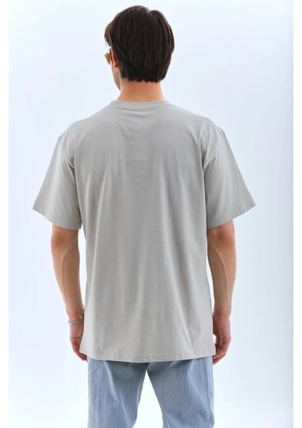 Unisex Oversize Taşlı Bisiklet Yaka T-Shirt - Gri fiyatları