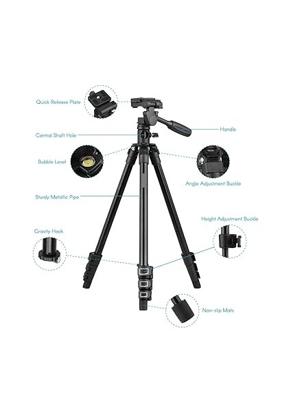 HT-T02 Profesyonel Tripod 154 cm Yatay Kullanım Çok Fonksiyonlu Panoramik Kafa 360 Derece Dönebilir indirimleri