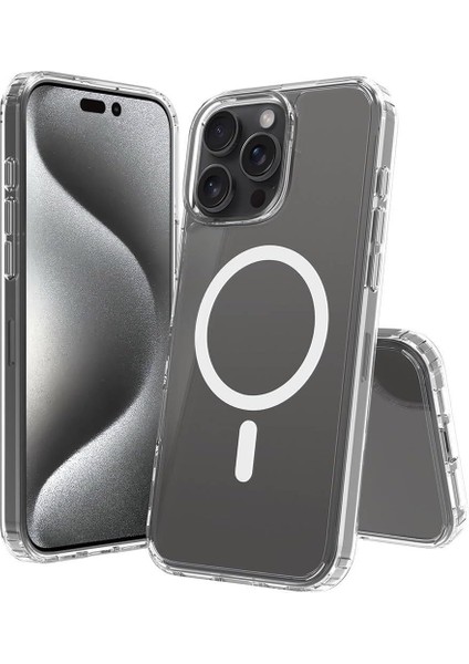 apple iPhone 15 Pro Max Uyumlu Magsafe Şarj Özellikli Şeffaf Sert Pc Sararmaz Telefon Kılıfı