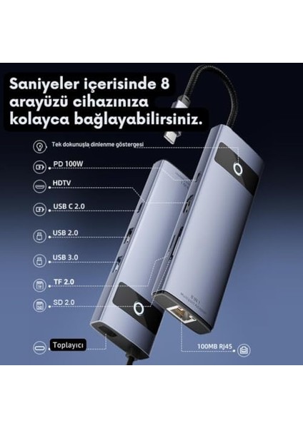 Multiport Pd 100W 8in1 Type-C To Dönüştürücü Hub Type-C To HDMI4K@30Hz Usb3.0 Sd/tf fiyatları