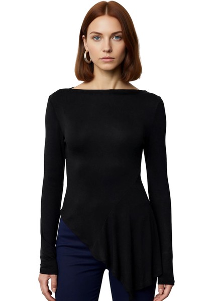 Kadınlar Için Uzun Kollu Asimetrik Bluz Yumuşak Viskon Ribana Kumaş Günlük ve Şık Kullanım fiyatları