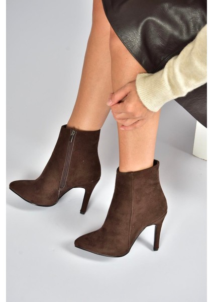 N372524402 Kahverengi Süet Ince Topuklu Kadın Bot fiyatları