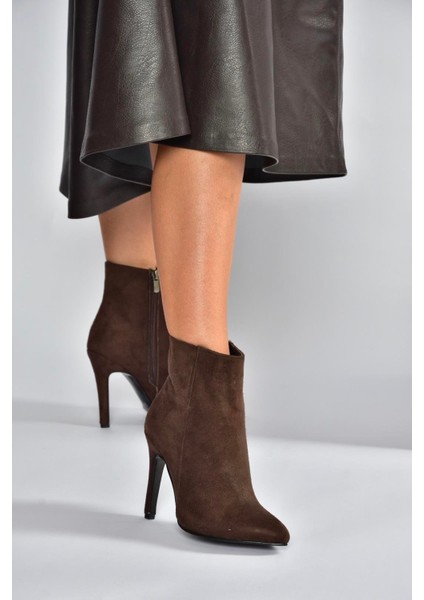 N372524402 Kahverengi Süet Ince Topuklu Kadın Bot fırsatları