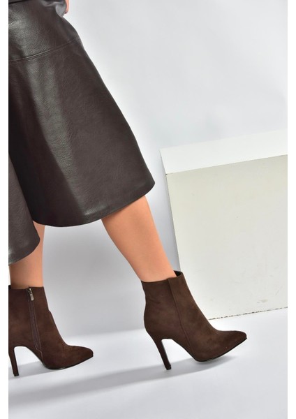 N372524402 Kahverengi Süet Ince Topuklu Kadın Bot indirimleri