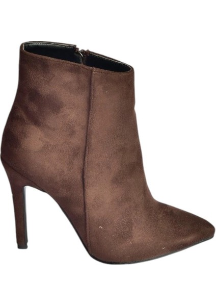 N372524402 Kahverengi Süet Ince Topuklu Kadın Bot