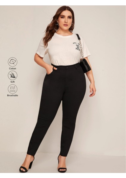 Siyah Yüksek Bel Keten Dar Paça Pantolon