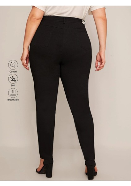 Siyah Yüksek Bel Keten Dar Paça Pantolon fırsatları