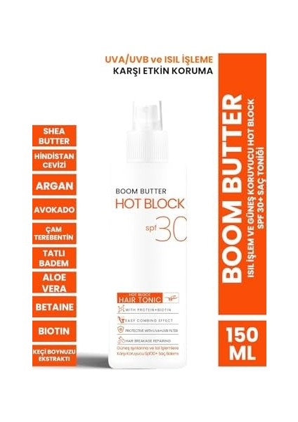 Boom Butter Isıl Işlem ve Güneş Koruyucu Hot Block Spf 30+ Saç Toniği 150ML fiyatları
