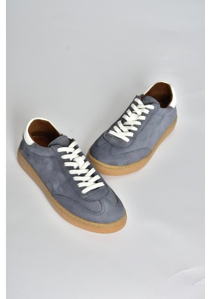 V999061501 Lacivert Hakiki Deri Nubuk Kadın Spor Ayakkabı Sneakers