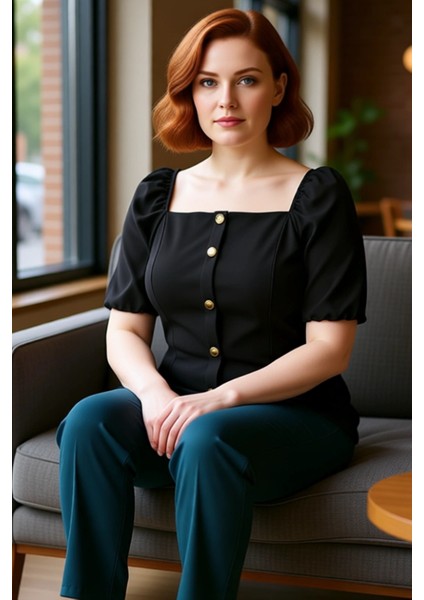 Kadınlar Için Kare Yaka Balon Kol Bluz Şık ve Rahat Bir Günlük Stil Kaliteli Şık Rahat Modern