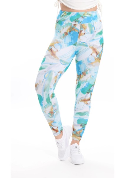 Kadın Beli Lastikli Dijital Baskılı Toparlayıcı Tayt