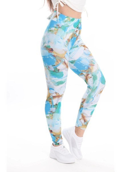 Kadın Beli Lastikli Dijital Baskılı Toparlayıcı Tayt indirimleri