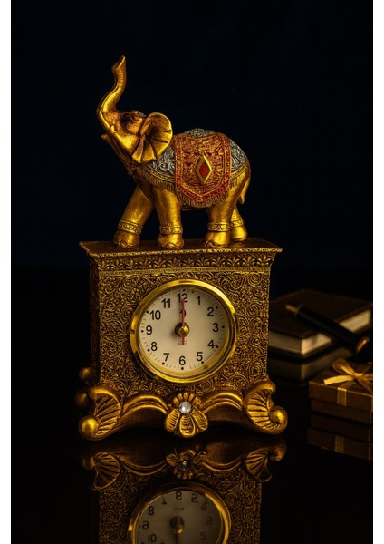 biton dekoratif gold fil figürlü masa saati – 19 cm | şık ev & ofis aksesuarı fiyatları