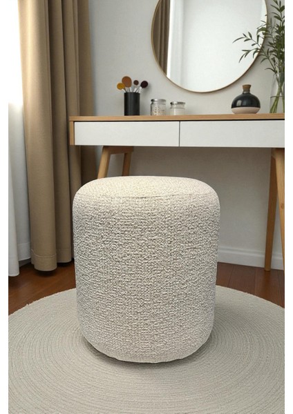 Lısbon Bukle Şönil Kumaş Silindir Puf - Modern Dekoratif Oturma Pufu Şık ve Konforlu Bench