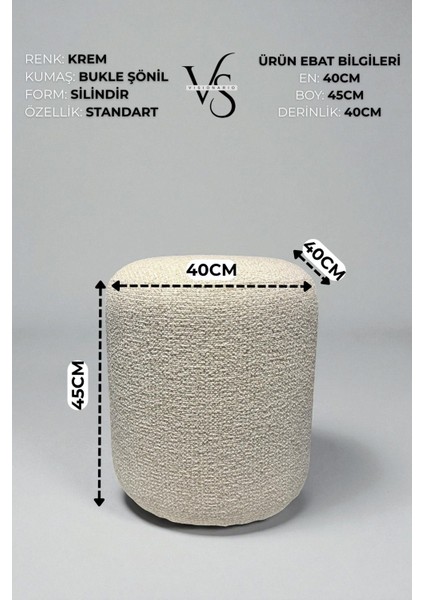 Lısbon Bukle Şönil Kumaş Silindir Puf - Modern Dekoratif Oturma Pufu Şık ve Konforlu Bench fırsatları