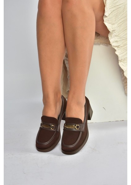 V820146304 Kahverengi Kumaş Kalın Topuklu Kadın Ayakkabı modelleri