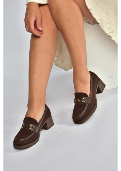 V820146304 Kahverengi Kumaş Kalın Topuklu Kadın Ayakkabı fırsatları