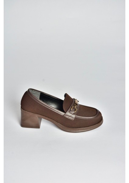 V820146304 Kahverengi Kumaş Kalın Topuklu Kadın Ayakkabı indirimleri