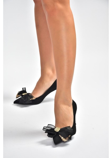 V820172604 Siyah Kumaş Ince Topuklu Kadın Ayakkabı fiyatları