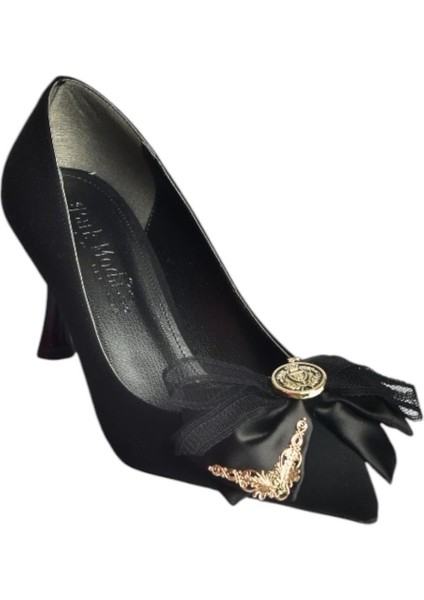 V820172604 Siyah Kumaş Ince Topuklu Kadın Ayakkabı