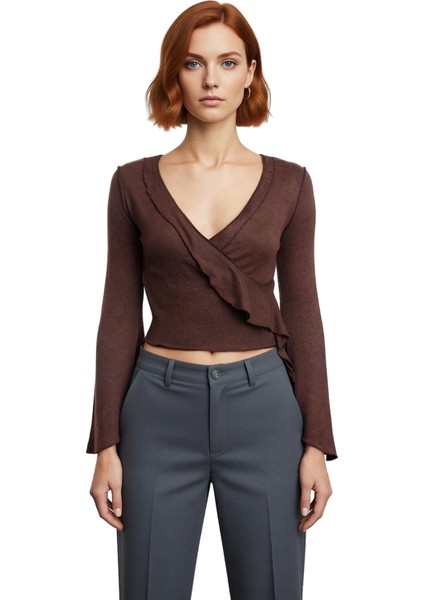 Kadın Regular Regular Kalıp Örme Anvelop Triko Görünümlü Normal Kalıp Bluz fiyatları