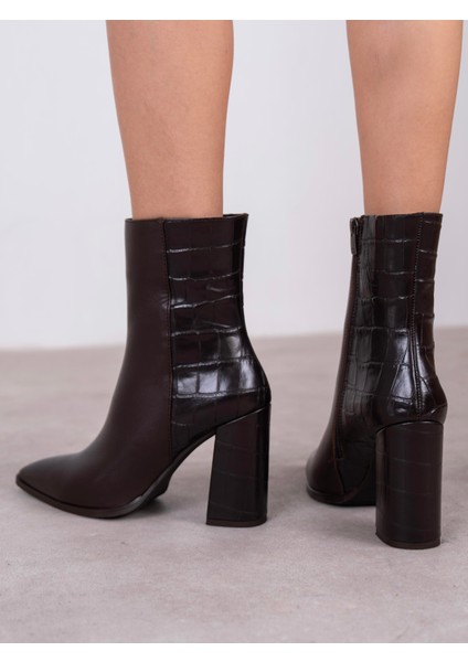 Frina Kahve Hakiki Deri Kadın Bot