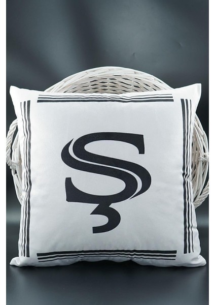 Harfli Kırlent Kılıfı Kadife 43X43 cm Çift Taraflı S Harfi Kedi Desenli Evlilik Teklifi Doğum Günü