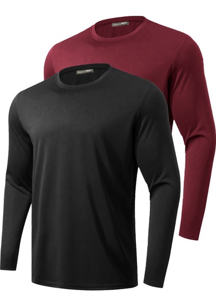 2'li Paket Erkek %100 Pamuklu Likralı Spor Koşu Günlük Antrenman Uzun Kollu Penye T-Shirt
