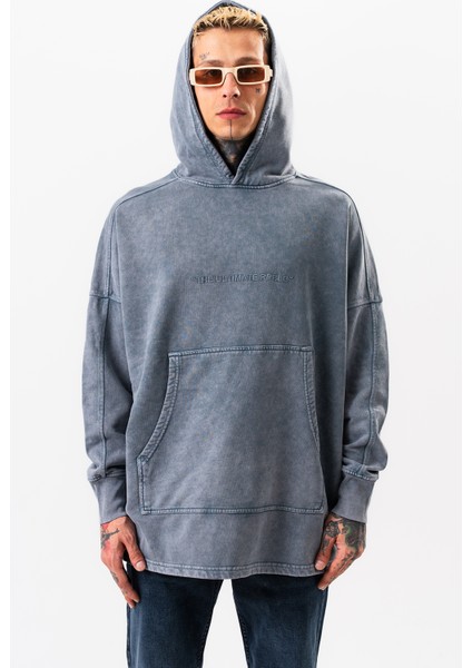 Erkek Gri Yıkamalı Oversize Sweatshirt Kapüşonlu fiyatları