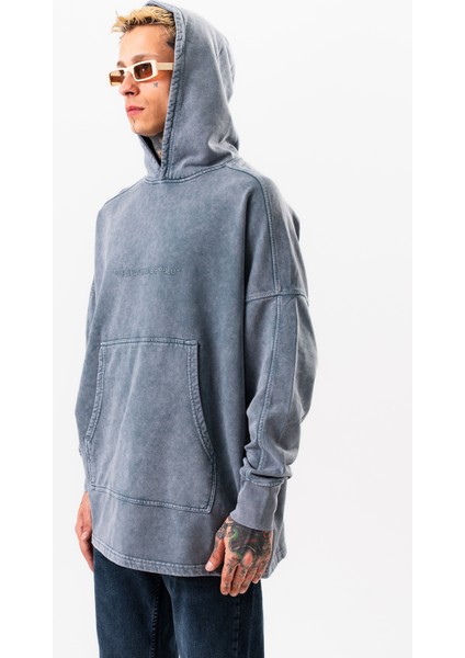 Erkek Gri Yıkamalı Oversize Sweatshirt Kapüşonlu modelleri