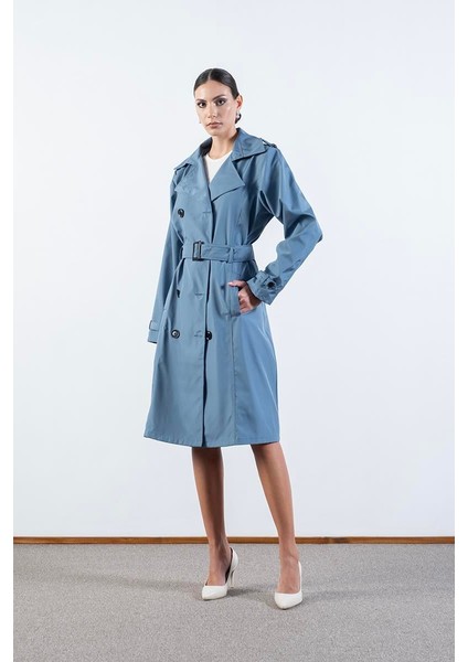 Imperatrice Kruvaze Yaka Kuşaklı Trençkot Indigo