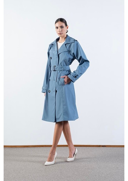 Imperatrice Kruvaze Yaka Kuşaklı Trençkot Indigo fiyatları